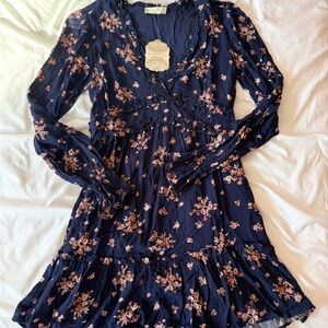 Altar’d State Jude Navy Floral Ruffled Mini Dress Size XS